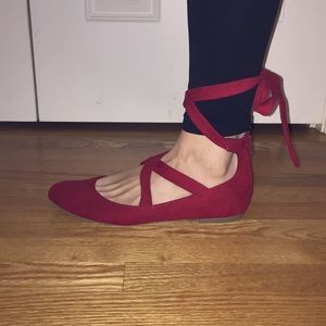 Lace up Red Ballet Flats